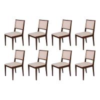 Conjunto Com 8 Cadeiras De Jantar Suellen Em Madeira E Mdf Castanho Linho Bege - 1