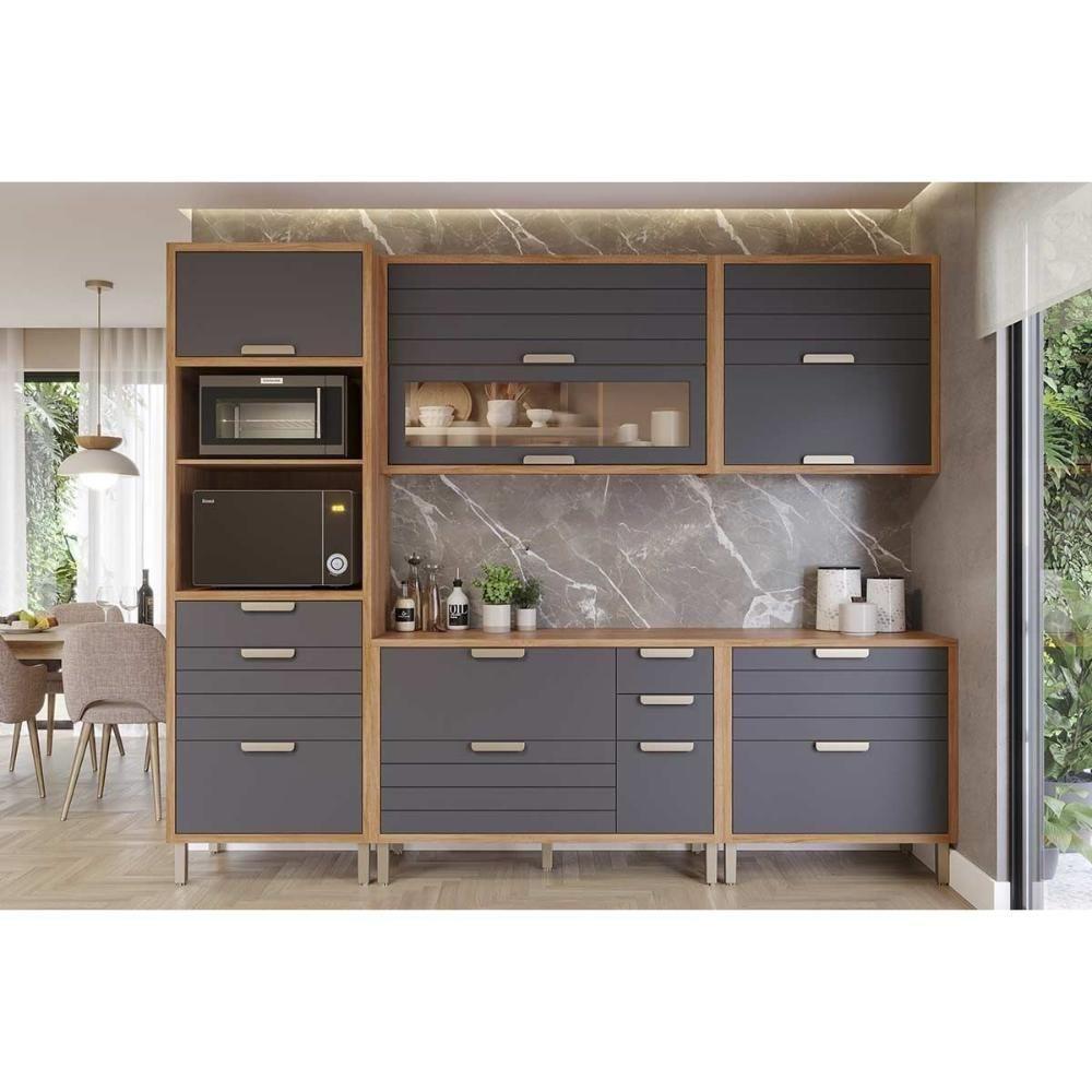 Cozinha Completa Eloise 5 Peças (2aéreos+2balcões+1torrequente) C5p161 Cinamomo-titanium - Mgm - 1