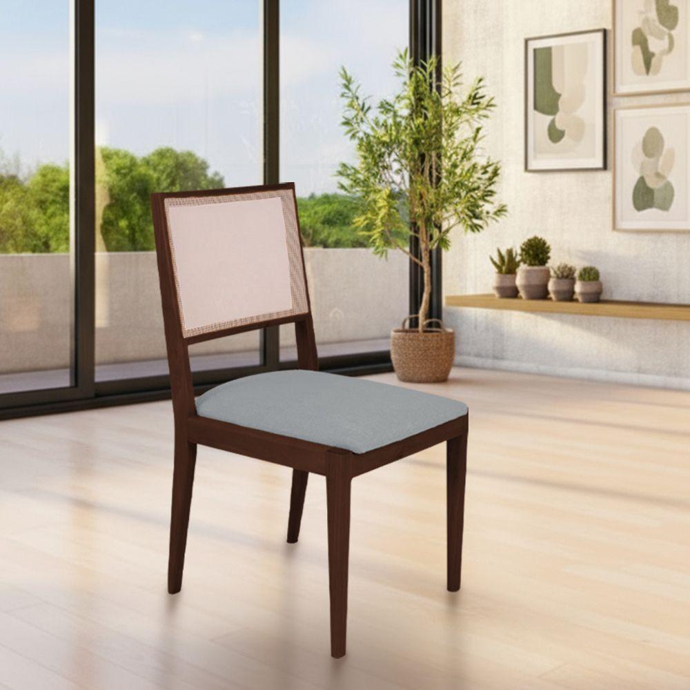 Conjunto Com 2 Cadeiras De Jantar Suellen Em Madeira E Mdf Castanho Linho Cinza - 2