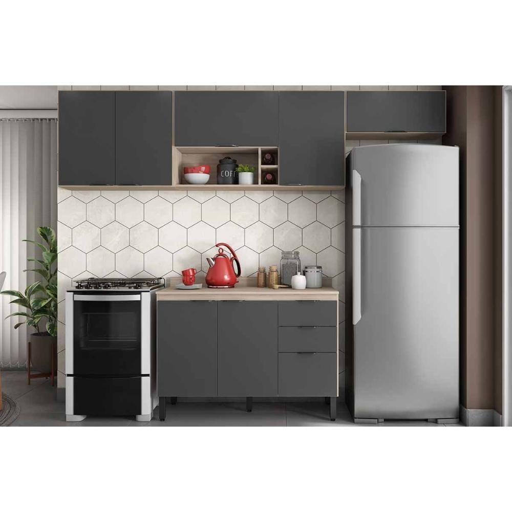 Cozinha Completa Firenze 4 Peças (3aéreos+1balcão) C4p254 Avena-grafito - Demóbile - 1