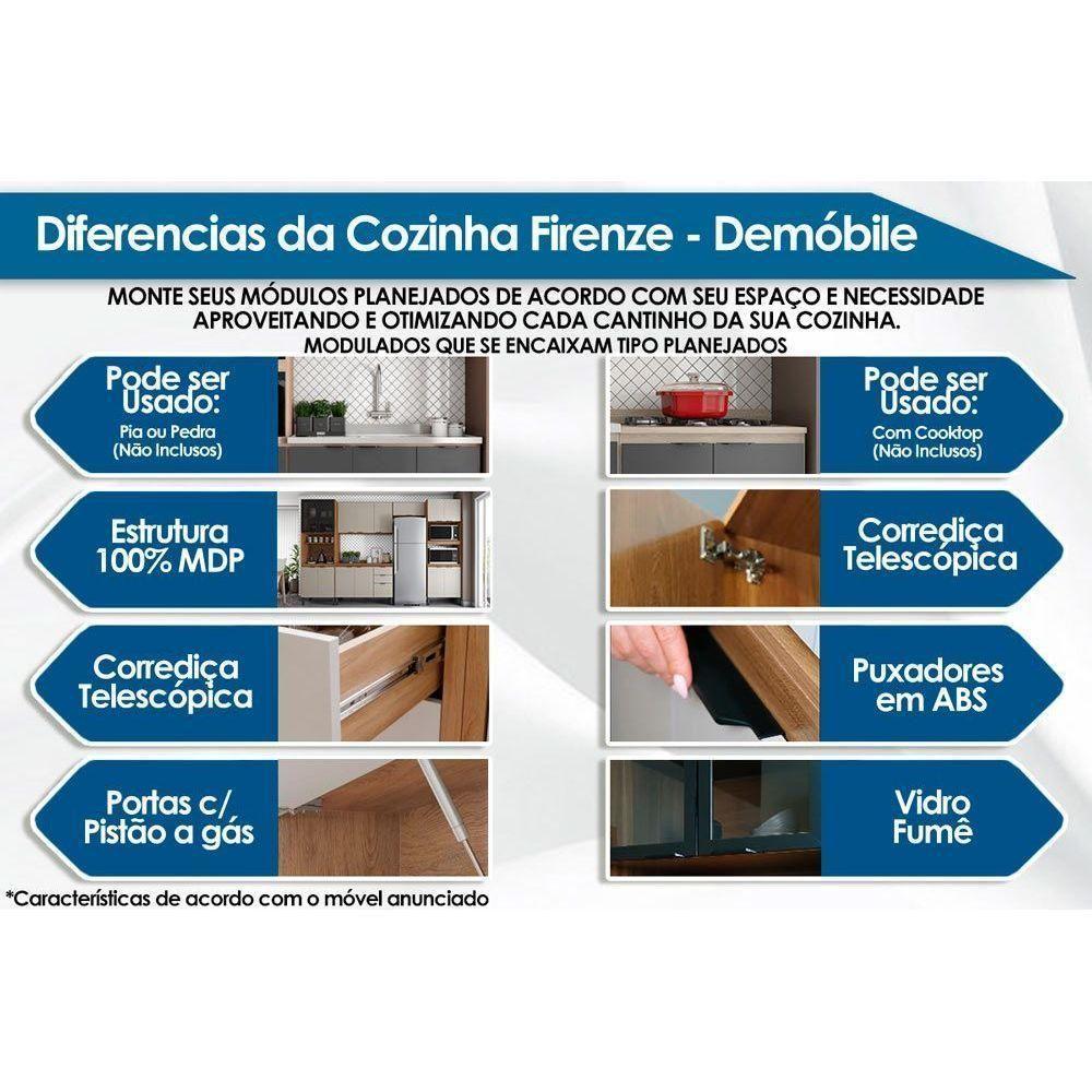 Cozinha Completa Firenze 4 Peças (3aéreos+1balcão) C4p254 Avena-grafito - Demóbile - 2