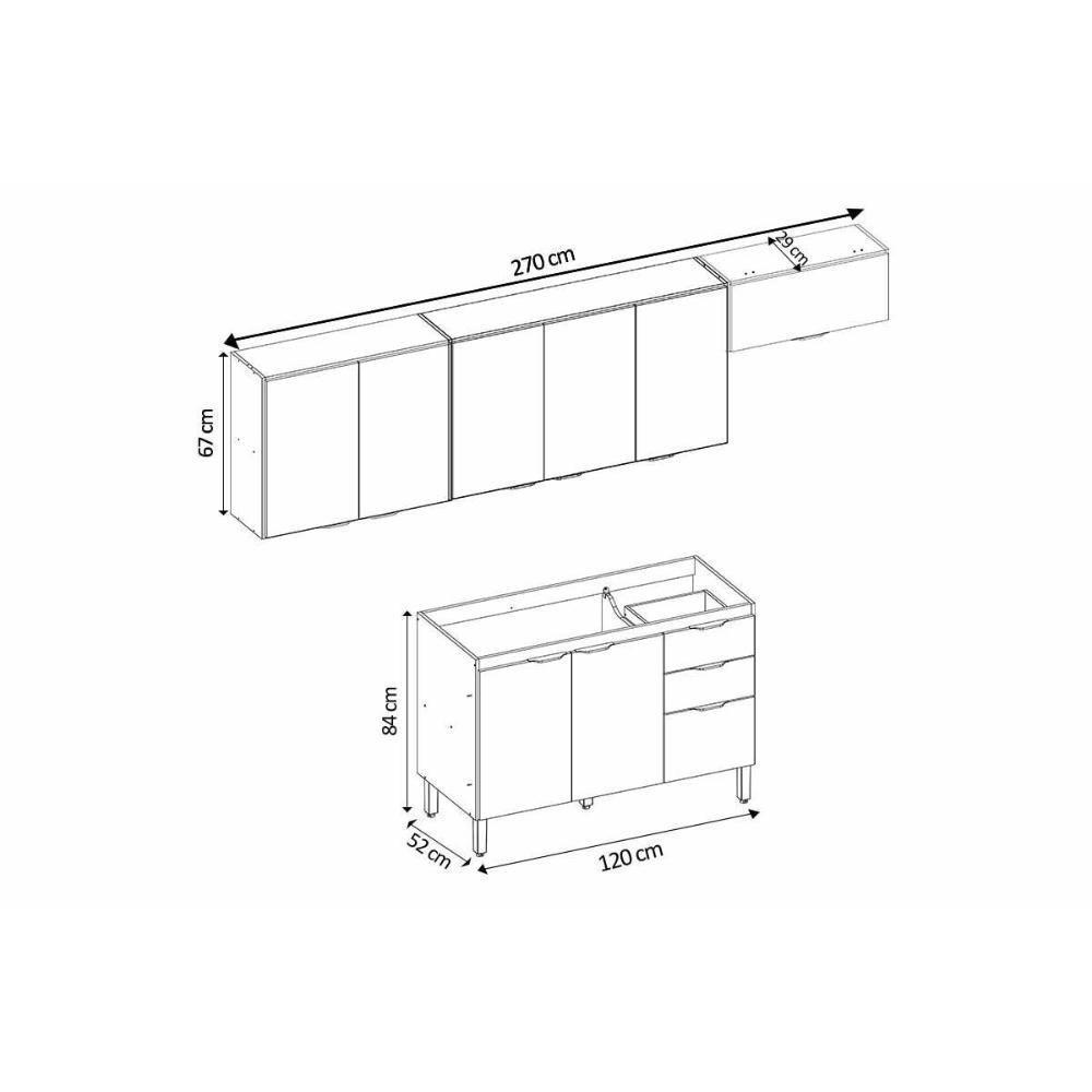 Cozinha Completa Firenze 4 Peças (3aéreos+1balcão) C4p254 Avena-grafito - Demóbile - 3