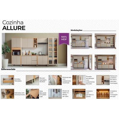 Cozinha Completa Allure 4 Portas 3 Gavetas MDF 120cm Cinza Fosco Jequitiba