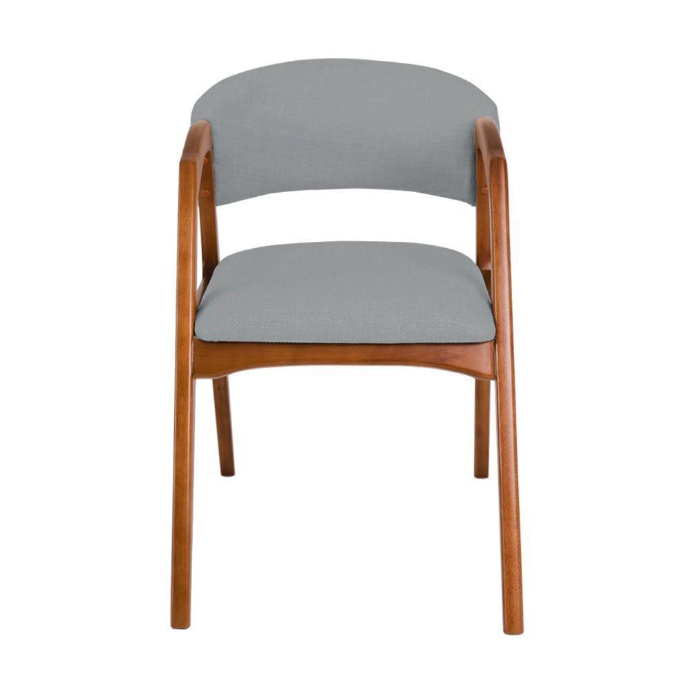 Conjunto Com 6 Cadeiras De Jantar Estofada Gabriela Em Madeira E Mdf Cerejeira Linho Cinza - 5