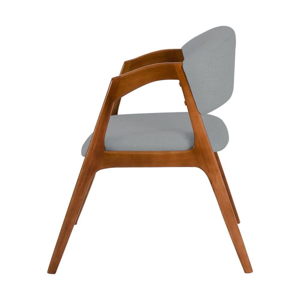 Conjunto Com 6 Cadeiras De Jantar Estofada Gabriela Em Madeira E Mdf Cerejeira Linho Cinza - 6