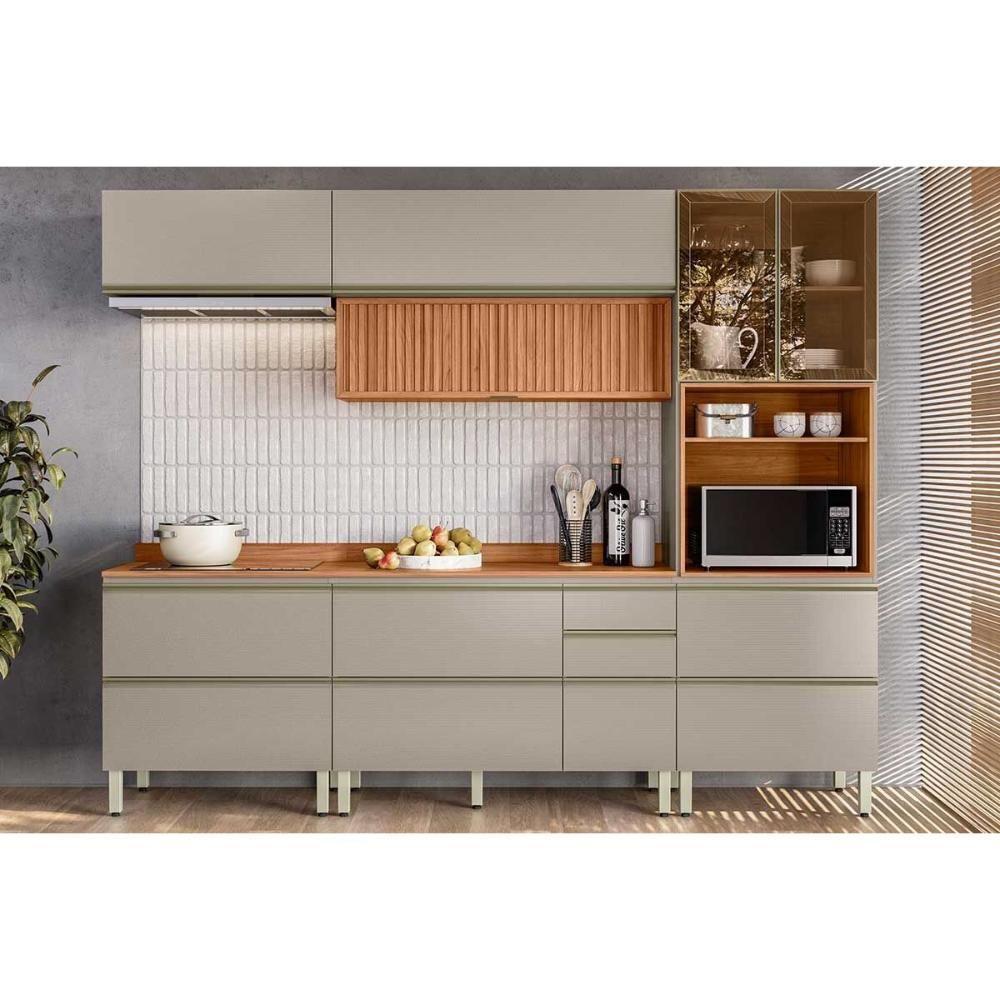 Cozinha Completa Proença 5 Peças (2aéreos+2balcões+1paneleiro) C5p125 Nogueira Touch-nude Prime - Demóbile - 1