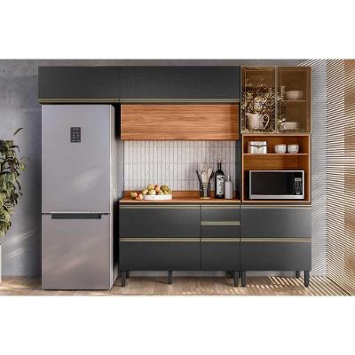 Cozinha Completa Proença 4 Peças (2aéreos+1balcão+1paneleiro) C4p196 Nogueira-carbono Prime Tx - Demóbile
