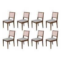 Conjunto Com 8 Cadeiras De Jantar Estofada Suellen Mel Linho Cinza Prata - 1