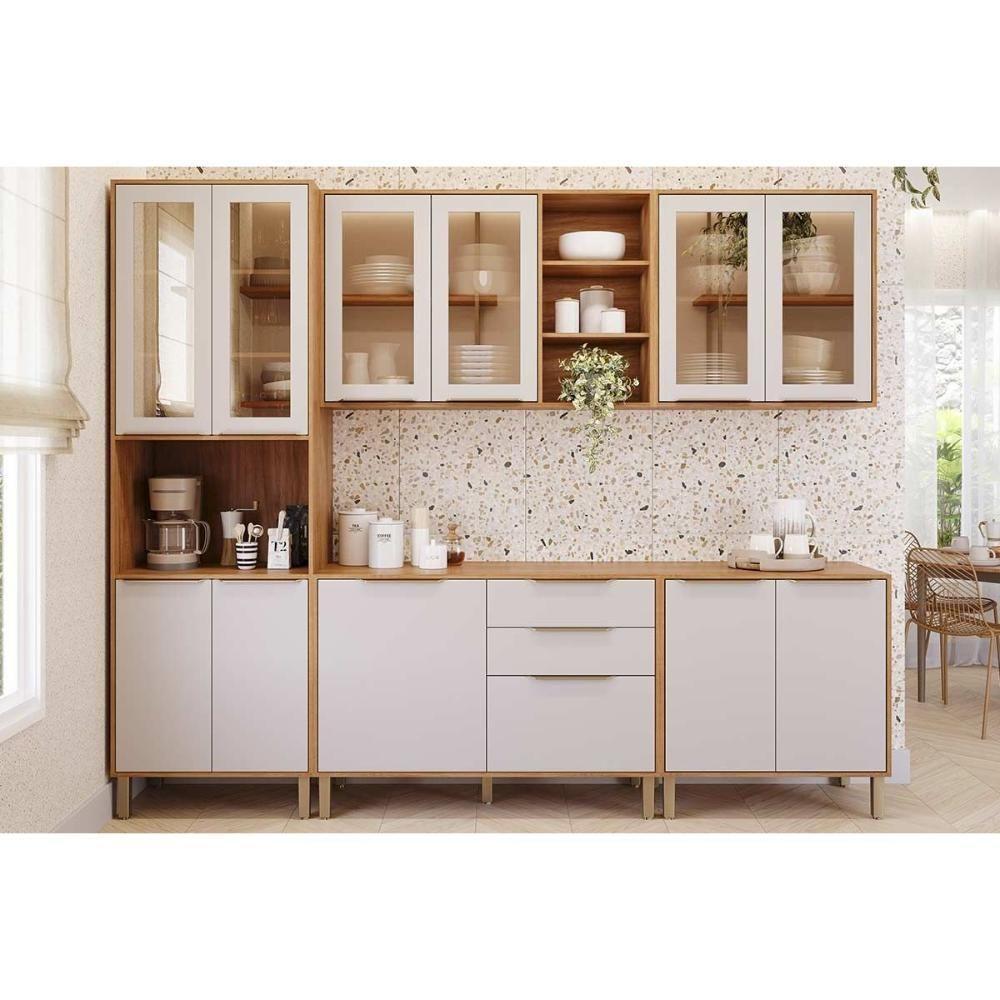 Cozinha Completa Brilhante 5 Peças (2aéreos+2balcões+1paneleiro) C5p160 Cinamomo-off White - Mgm - 1