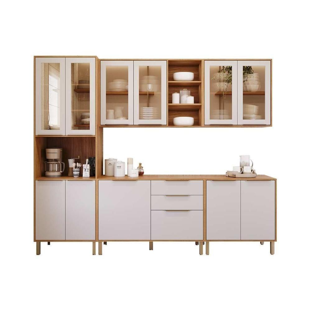 Cozinha Completa Brilhante 5 Peças (2aéreos+2balcões+1paneleiro) C5p160 Cinamomo-off White - Mgm - 6