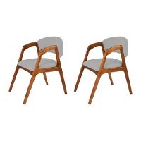 Conjunto Com 2 Cadeiras De Jantar Estofada Gabriela Em Madeira E Mdf Cerejeira Linho Cinza Prata - 1