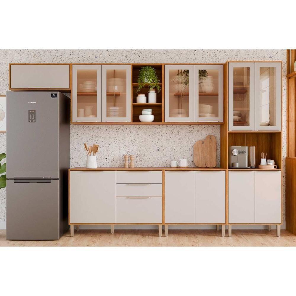 Cozinha Completa Brilhante 6 Peças (3aéreos+2balcões+1paneleiro) C6p130 Cinamomo-off White - Mgm - 1