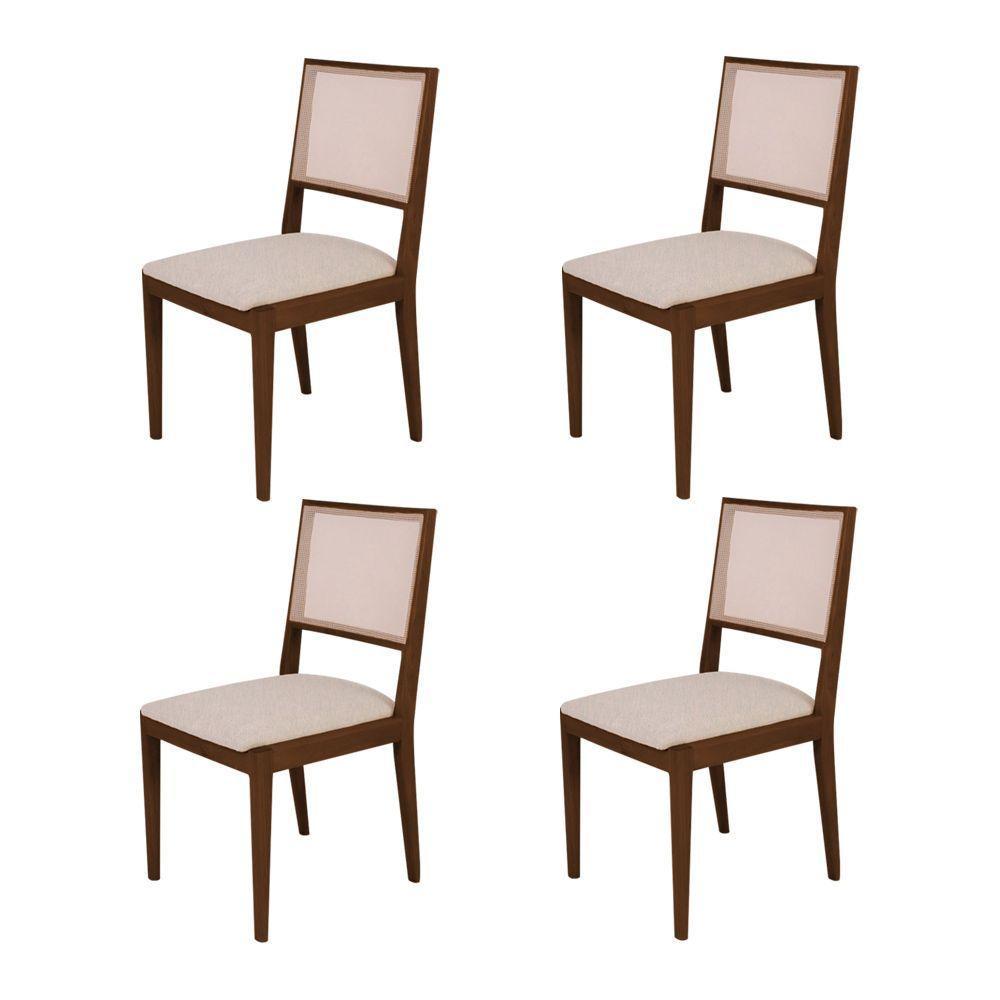 Conjunto Com 4 Cadeiras De Jantar Suellen Em Madeira E Mdf Mel Linho Bege - 1