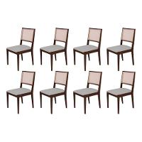 Conjunto Com 8 Cadeiras De Jantar Suellen Em Madeira E Mdf Castanho Linho Cinza Prata - 1