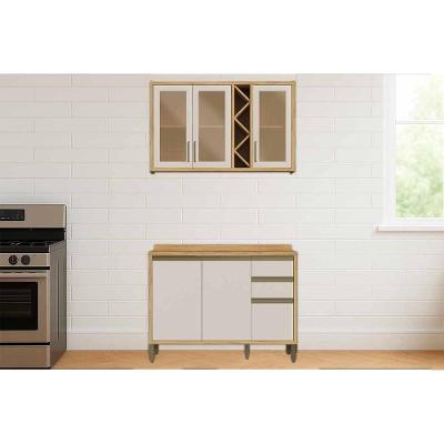 Cozinha Completa Tempranillo 5 Portas 3 Gavetas MDF 120cm Amêndoa Off White