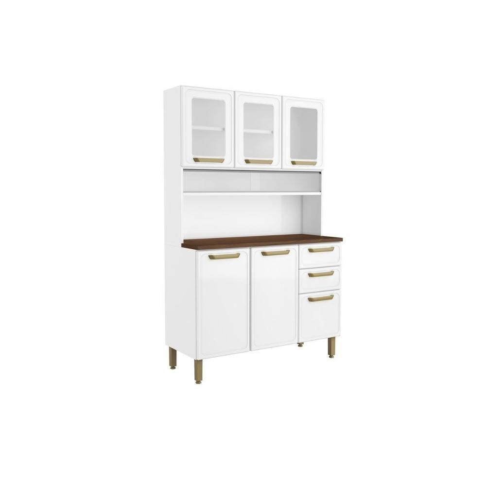 Cozinha Compacta Bella C- 6 Portas (3 C- Vidro) E 2 Gavetas 120cm Branco - Bertolini - 1