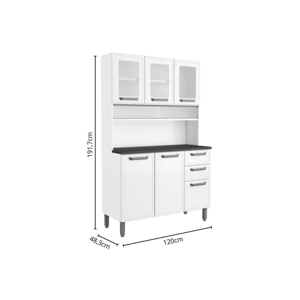Cozinha Compacta Bella C- 6 Portas (3 C- Vidro) E 2 Gavetas 120cm Branco - Bertolini - 3