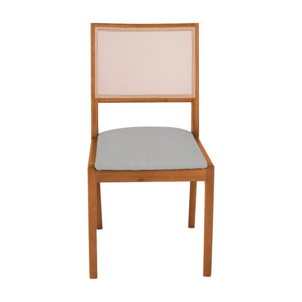 Conjunto Com 4 Cadeiras De Jantar Estofada Suellen Em Madeira E Mdf Cerejeira Linho Cinza Prata - 5