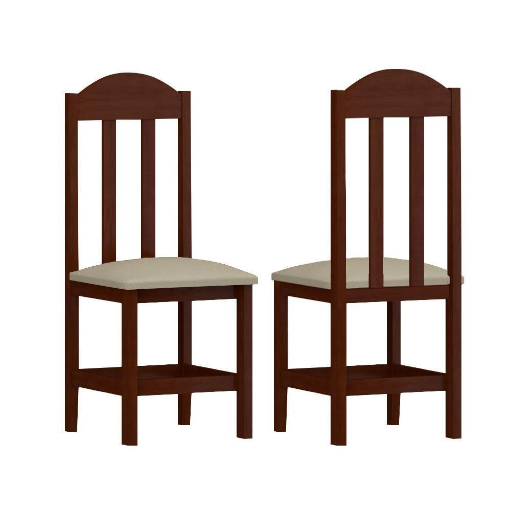 Conjunto 2 Cadeiras De Madeira Maciça Escura Assento Bege - 1