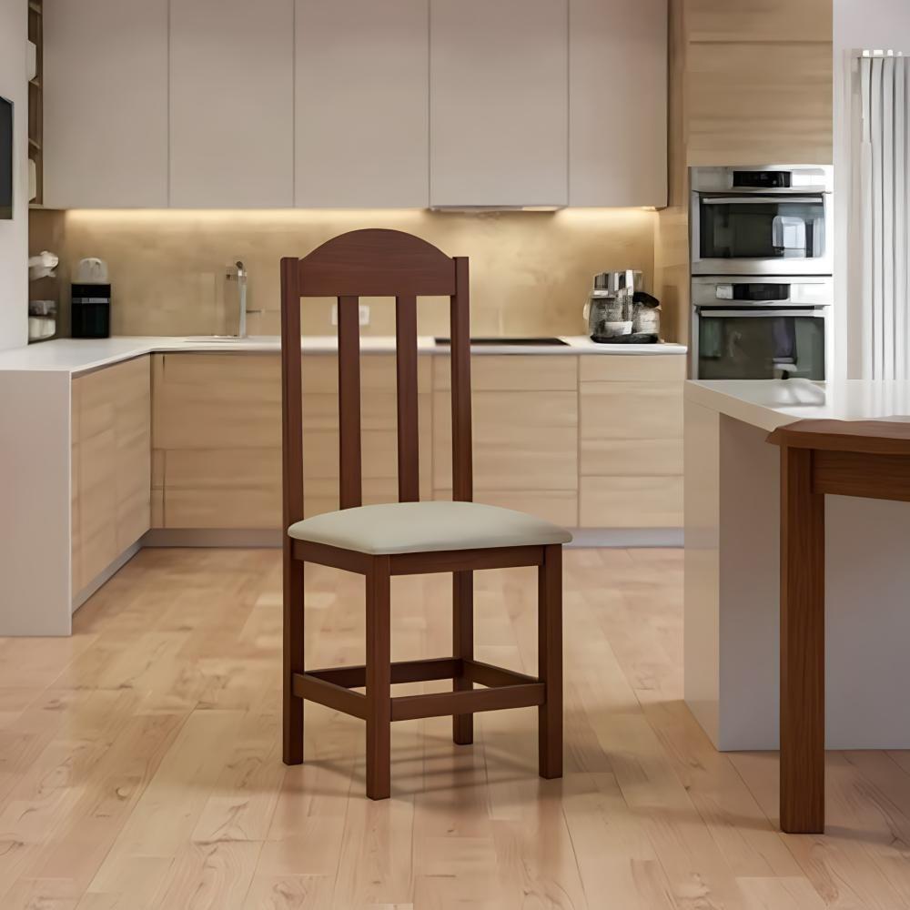 Conjunto 2 Cadeiras De Madeira Maciça Escura Assento Bege - 2