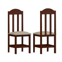 Conjunto 2 Cadeiras De Madeira Maciça Escura Assento Bege - 1