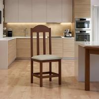 Conjunto 2 Cadeiras De Madeira Maciça Escura Assento Bege - 2