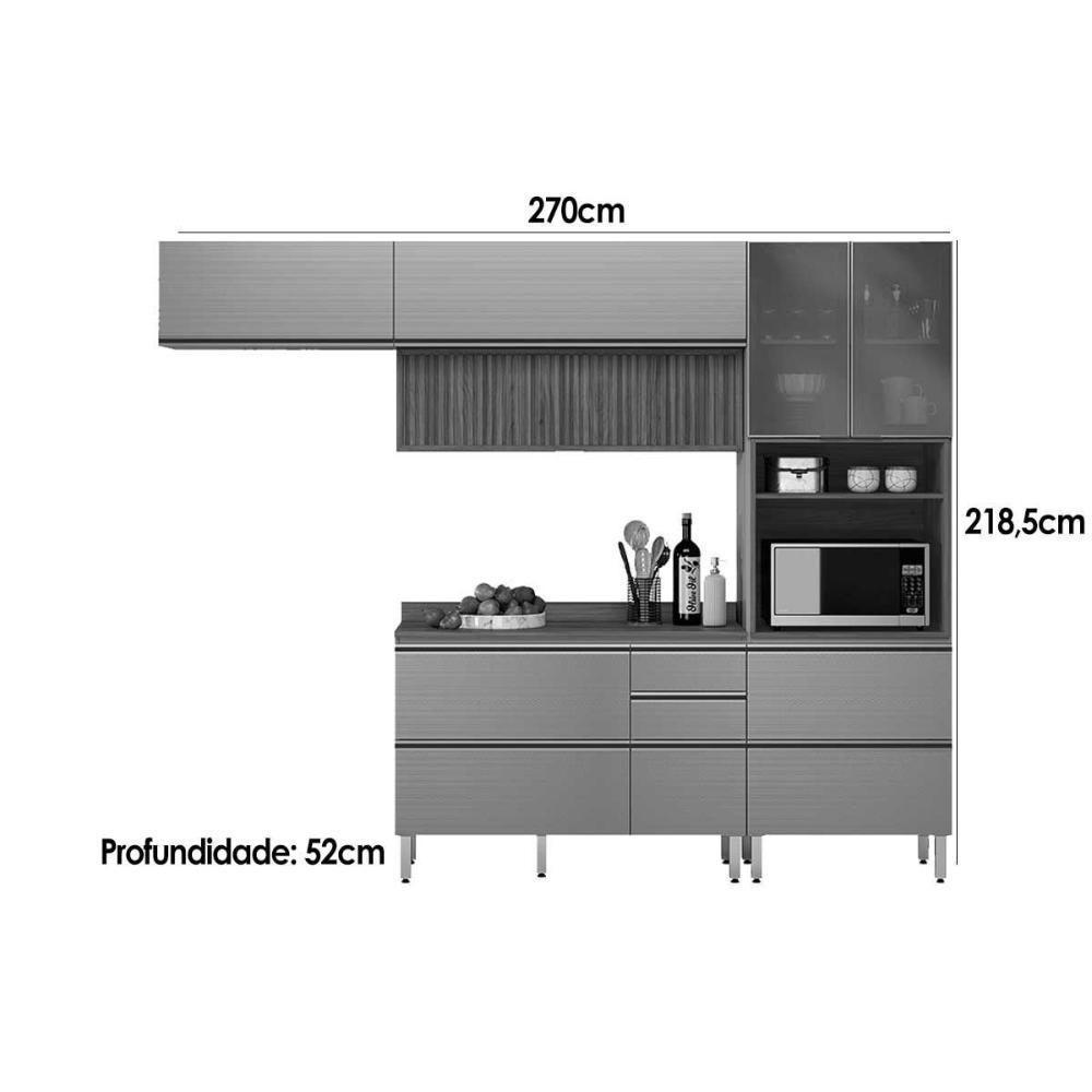 Cozinha Completa Proença 4 Peças (2aéreos+1balcão+1paneleiro) C4p198 Nogueira-carbono Prime Tx - Demóbile - 3