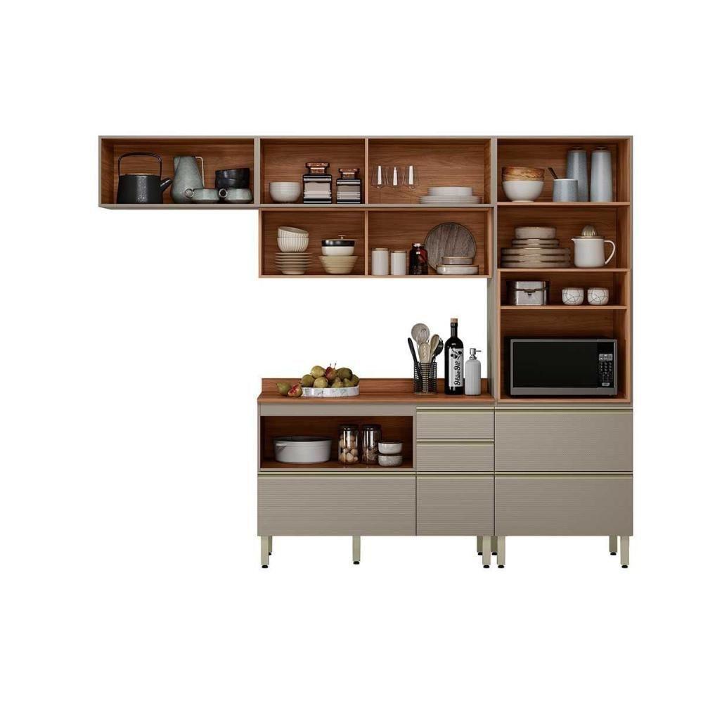 Cozinha Completa Proença 4 Peças (2aéreos+1balcão+1paneleiro) C4p198 Nogueira-carbono Prime Tx - Demóbile - 4