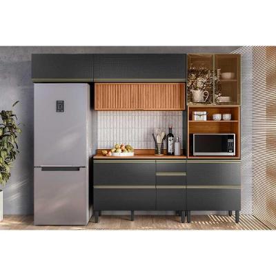 Cozinha Completa Proença 4 Peças (2aéreos+1balcão+1paneleiro) C4p198 Nogueira-carbono Prime Tx - Demóbile