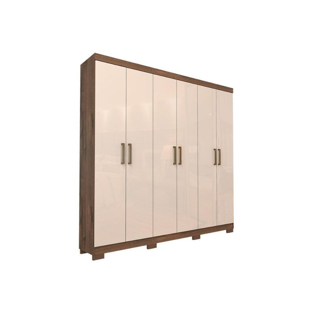 Guarda Roupa Casal 6 Portas E 2 Gavetas C- Pés Milena Cinamomo-off White - Panan - 5