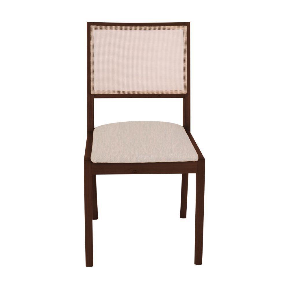 Conjunto Com 8 Cadeiras De Jantar Estofada Suellen Em Madeira E Mdf Castanho Linho Bege - 5
