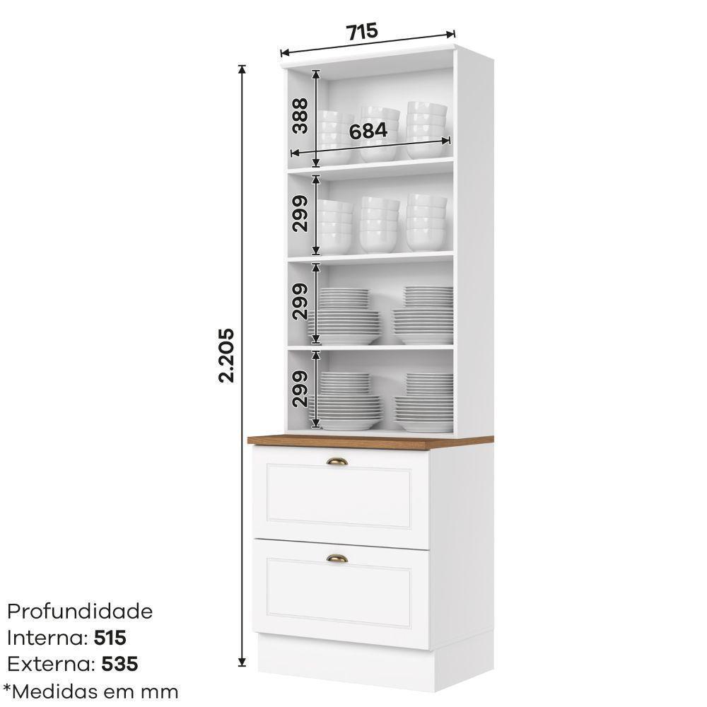 Cristaleira Henn Americana 2 Portas 2 Gavetas Sd C357-05 Nature-branco - 2