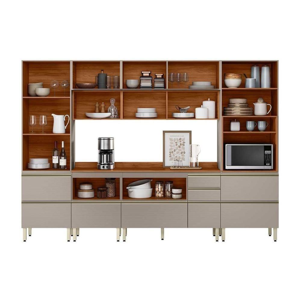 Cozinha Completa Proença 6 Peças (2aéreos+2balcões+1paneleiro+1cristaleira) C6p99 Nogueira Touch-nude Prime - Demóbile - 4