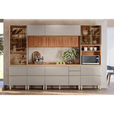 Cozinha Completa Proença 6 Peças (2aéreos+2balcões+1paneleiro+1cristaleira) C6p99 Nogueira Touch-nude Prime - Demóbile