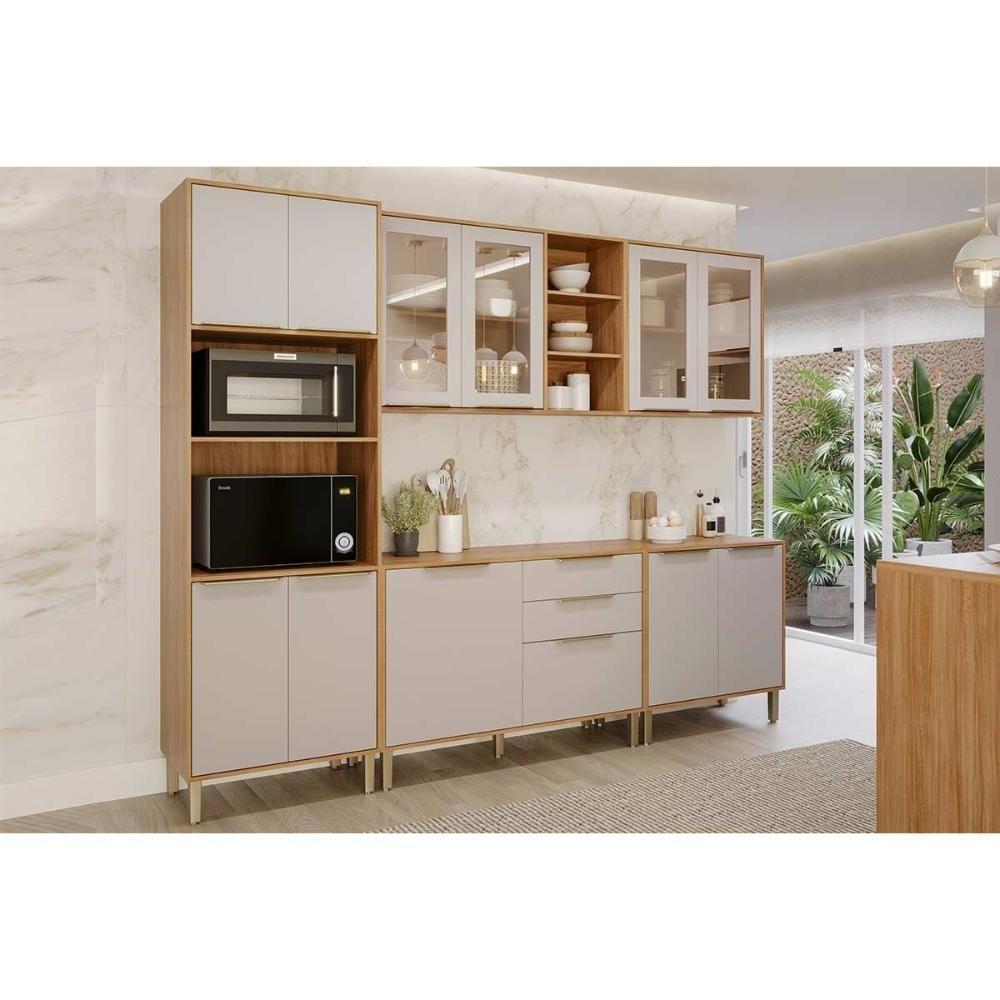 Cozinha Completa Brilhante 5 Peças (2aéreos+2balcões+1torrequente) C5p161 Cinamomo-off White - Mgm - 1