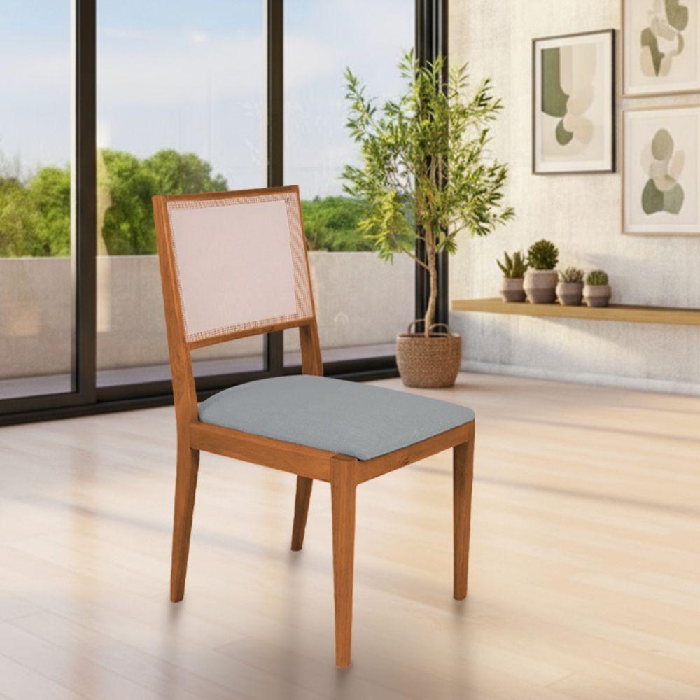 Conjunto Com 2 Cadeiras De Jantar Estofada Suellen Cerejeira Linho Cinza - 2