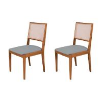 Conjunto Com 2 Cadeiras De Jantar Estofada Suellen Cerejeira Linho Cinza - 1