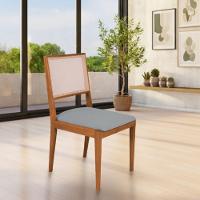 Conjunto Com 2 Cadeiras De Jantar Estofada Suellen Cerejeira Linho Cinza - 2