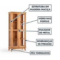 Cristaleira Luxo Madeira Maciça 2 Portas De Vidro - 3