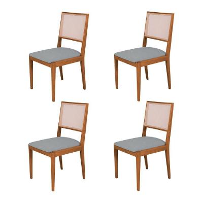 Conjunto Com 4 Cadeiras De Jantar Estofada Suellen Cerejeira Linho Cinza