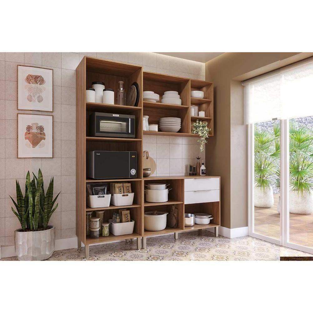 Cozinha Completa Brilhante 3 Peças (1aéreo+1balcão+1paneleiro) C3p55 Cinamomo-off White - Mgm - 2