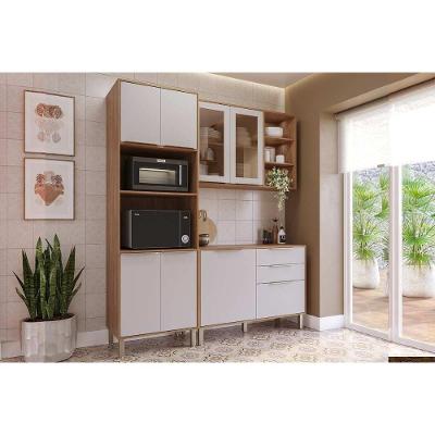 Cozinha Completa Brilhante 8 Portas 2 Gavetas MDF 120cm Off White com Nicho para Forno