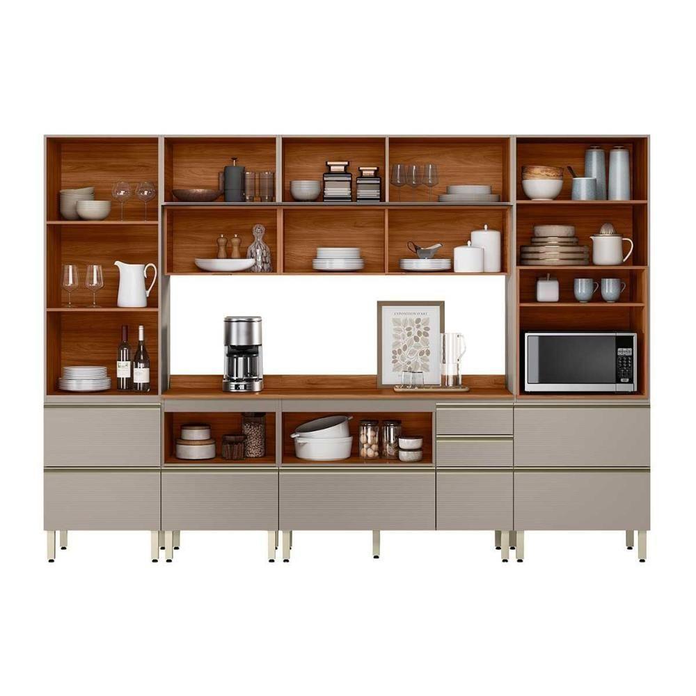 Cozinha Completa Proença 6 Peças (2aéreos+2balcões+1paneleiro+1cristaleira) C6p98 Nogueira Touch-nude Prime - Demóbile - 4