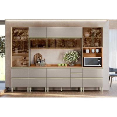 Cozinha Completa Proença 6 Peças (2aéreos+2balcões+1paneleiro+1cristaleira) C6p98 Nogueira Touch-nude Prime - Demóbile