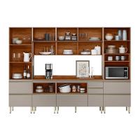 Cozinha Completa Proença 6 Peças (2aéreos+2balcões+1paneleiro+1cristaleira) C6p98 Nogueira Touch-nude Prime - Demóbile