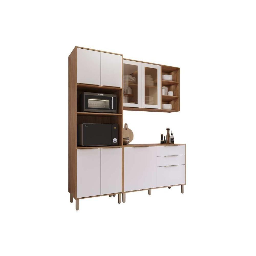 Cozinha Completa Brilhante 3 Peças (1aéreo+1balcão+1paneleiro) C3p55 Cinamomo-platina - Mgm - 6