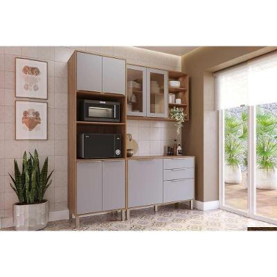 Cozinha Completa Brilhante 3 Peças (1aéreo+1balcão+1paneleiro) C3p55 Cinamomo-platina - Mgm