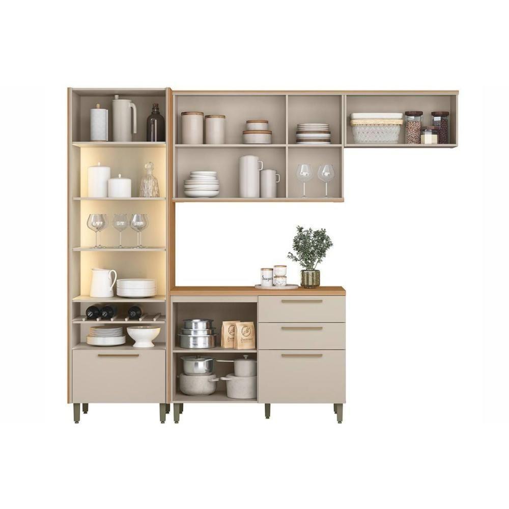 Cozinha Completa Atena 4 Peças (2aéreos+1balcão+1cristaleira) Cp06 Jequitiba-off White Fosco - Linea Brasil - 3