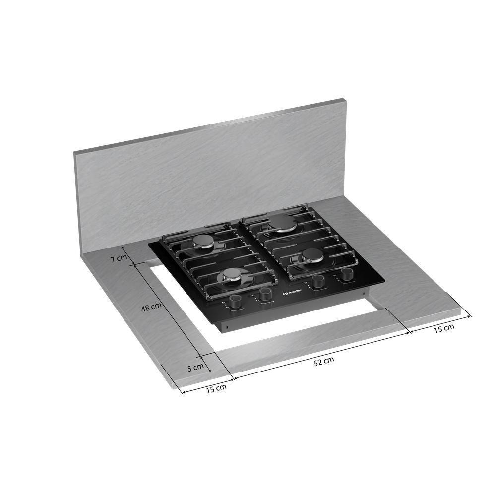 Cooktop Mueller 4 Bocas A Gás Com Mesa De Vidro E Grades De Ferro Fundido Preto Mcg4bm Bivolt - 7