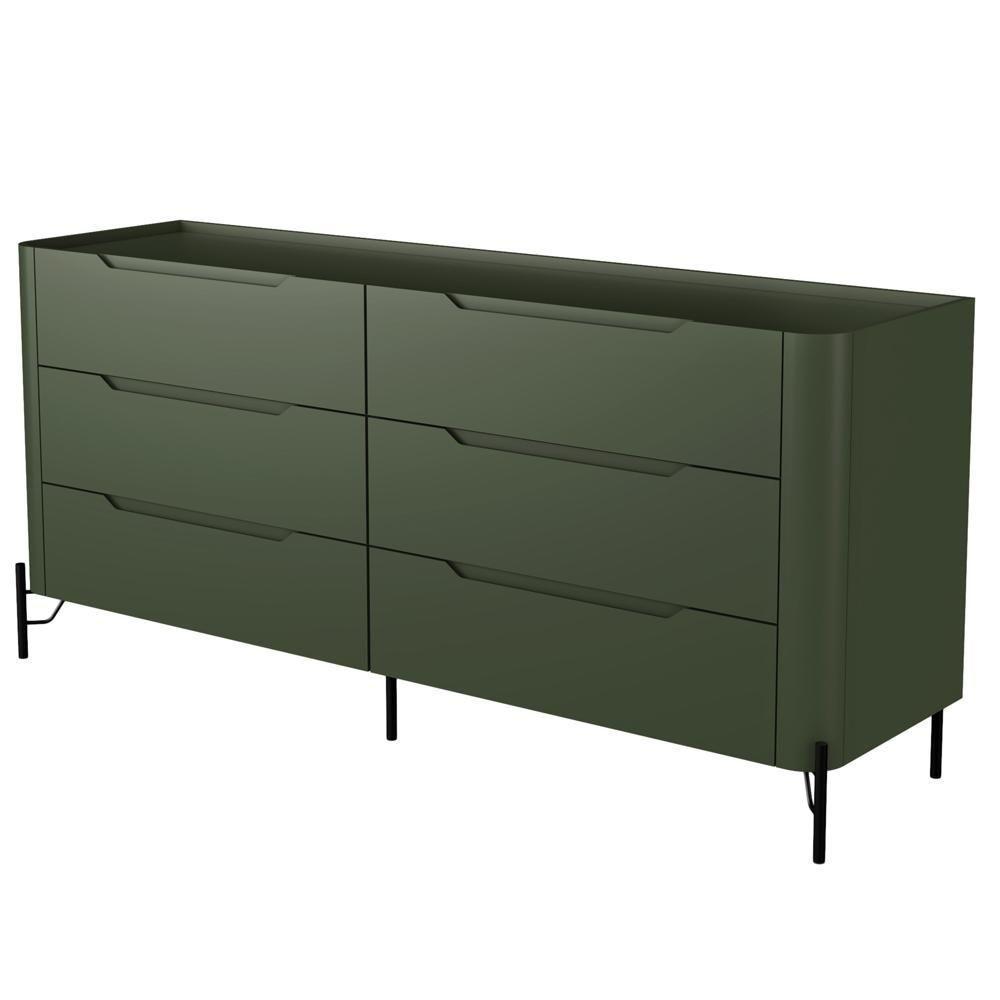 Cômoda Para Quarto Closet Orgânica 6 Gavetas Pés Industrial Preto Bliss I03 Musgo - Lyam Decor - 4